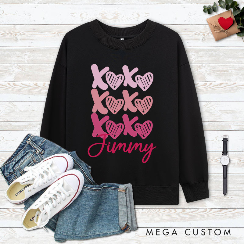 Personalized Couple Playful XOXO with Heart Sweatshirt Couple Valentine's Day Sweatshirt for Husband Wife Boyfriend Girlfriend