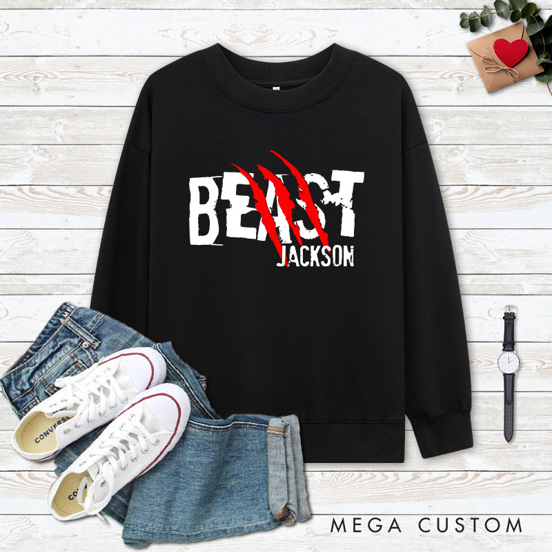 Personalized Couple Beast with Claw and Beauty with Kiss Matching Sweatshirt Couple Valentine's Day Sweatshirt for Husband Wife Boyfriend Girlfriend