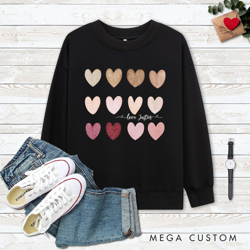 Personalized Couple Charming Hearts Matching Sweatshirt with Name Couple Valentine's Day Sweatshirt for Husband Wife Boyfriend Girlfriend