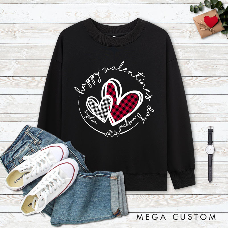 Personalized Couple Plaid Heart Matching Sweatshirt with Name Couple Valentine's Day Sweatshirt for Husband Wife Boyfriend Girlfriend