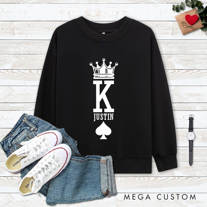 Personalized Couple Minimalist King and Queen with Crown Matching Sweatshirt Couple Valentine's Day Sweatshirt for Husband Wife Boyfriend Girlfriend