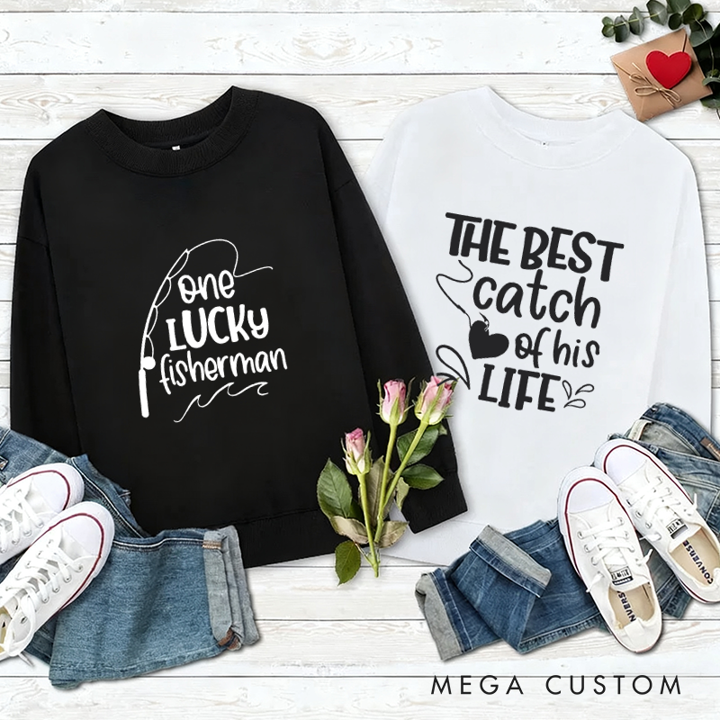 Personalized Couples Fishing Sweatshirts Fishing Lover Couples Gift Husband Wife Matching Sweatshirts Matching Gift for Fishing Lovers Cozy and Stylish Outfit