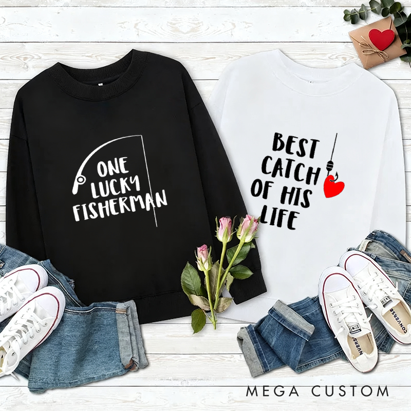 Personalized Couples Fishing Sweatshirts Fishing Couple Sweatshirts Couple Fishing Gifts Matching Gift for Fishing Lovers Husband and Wife