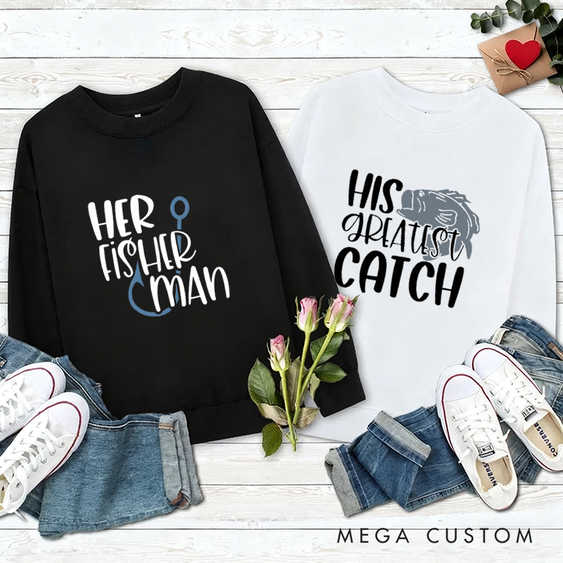 Personalized Funny Fishing Sweatshirt Couples Fishing Sweatshirts Fishing Matching Sweatshirts Matching Outfit for Fishing Lovers Perfect Gift for Couples Husband