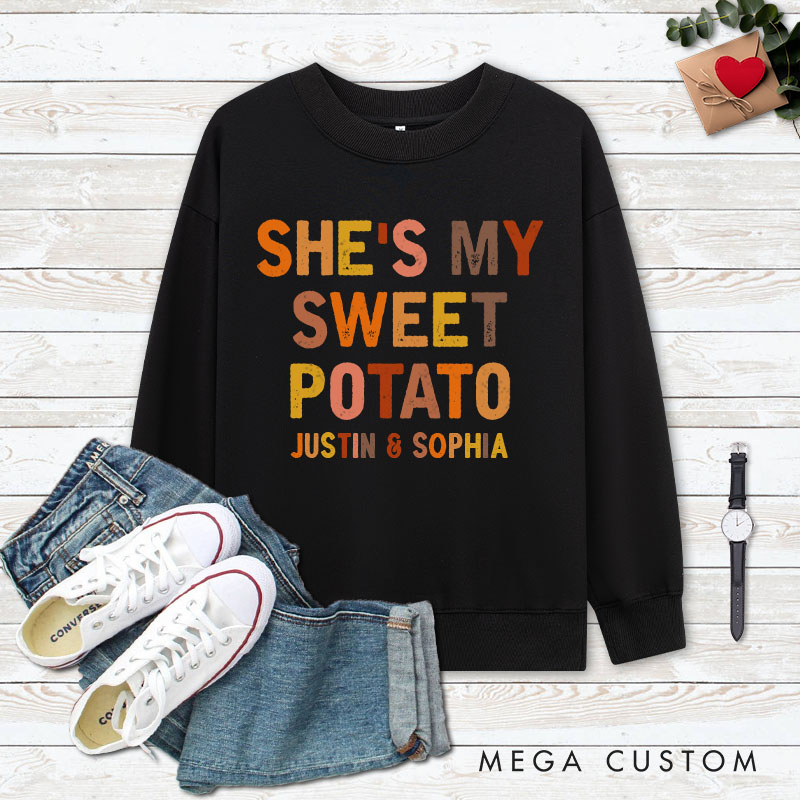 Personalized Couple Retro She's My Sweet Potato and I Yam Matching Sweatshirt Couple Thanksgiving Sweatshirt for Husband Wife Boyfriend Girlfriend