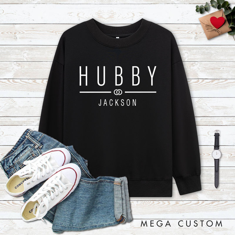 Personalized Couple Hubby and Wifey with Ring Matching Sweatshirt Couple Valentine’s Day Sweatshirt for Husband Wife Hubby Wifey