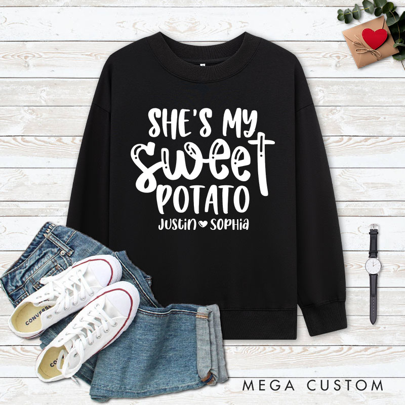 Personalized Couple Cute She's My Sweet Potato and I Yam Matching Sweatshirt Couple Thanksgiving Sweatshirt for Husband Wife Boyfriend Girlfriend