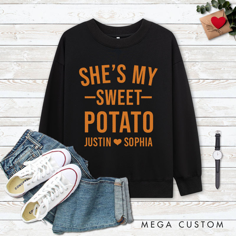 Personalized Couple Adorable She's My Sweet Potato and I Yam Matching Sweatshirt Couple Thanksgiving Sweatshirt for Husband Wife Boyfriend Girlfriend