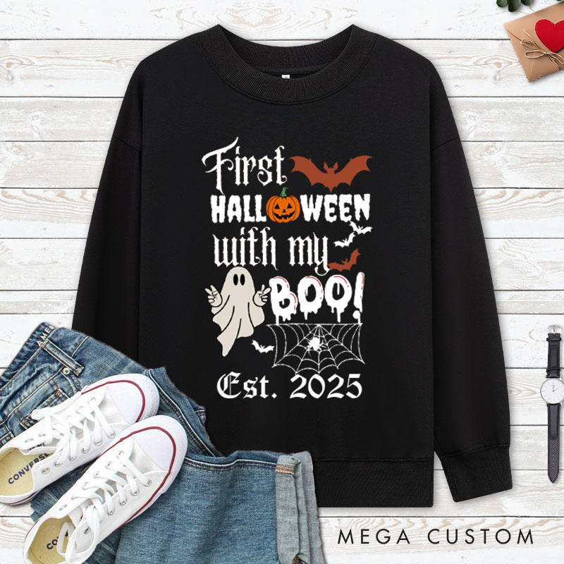 Personalized First Halloween with My Boo Ghost and Pumpkin Couple Sweatshirt