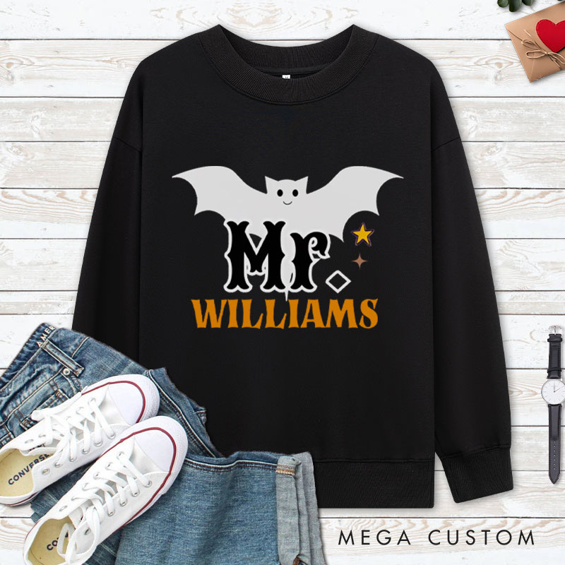 Personalized Mr and Mrs Bat Design with Halloween Theme Couple Sweatshirt