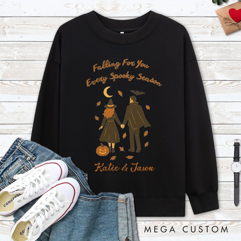 Personalized Falling for You Every Spooky Season Halloween Couple Sweatshirt