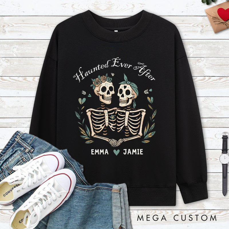 Personalized Haunted Ever After Skeleton Couple Halloween Couple Sweatshirt