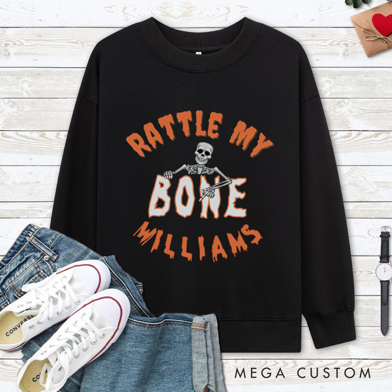 Personalized Rattle My Bone and Let's Get Tangled in My Web Halloween Couple Sweatshirt
