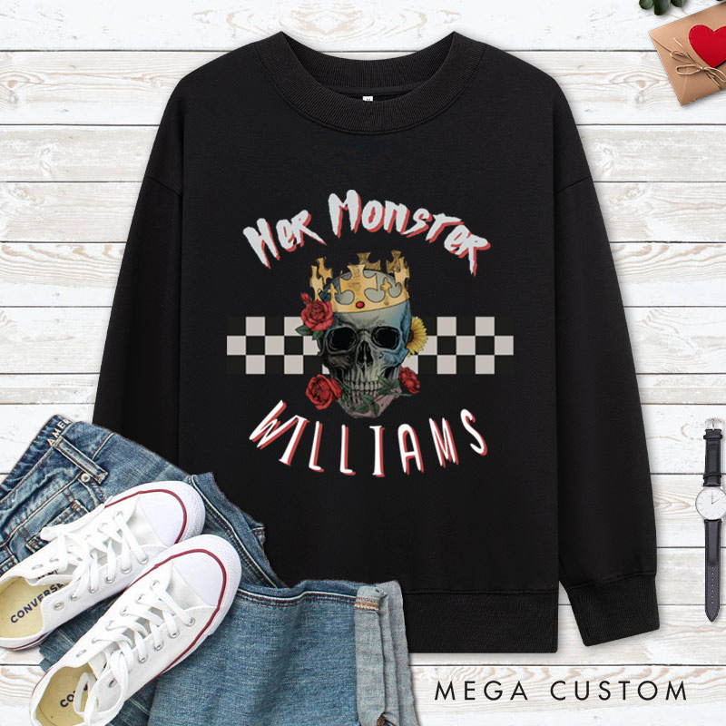 Personalized Her Monster and His Boo Skull Halloween Couple Sweatshirt