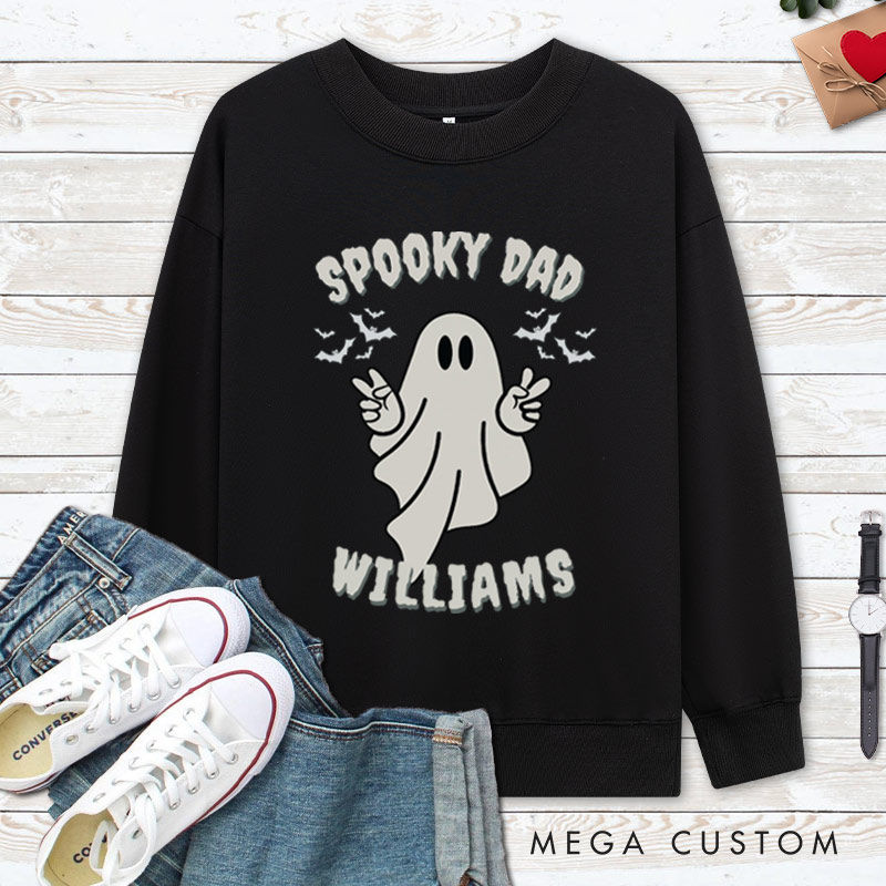Personalized Spooky Dad and Spooky Mama Couple Ghost Halloween Couple Sweatshirt