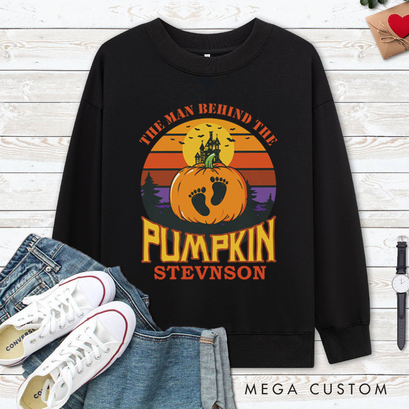 Personalized The Man Behind the Pumpkin and The Woman Growing the Pumpkin Halloween Couple Sweatshirt