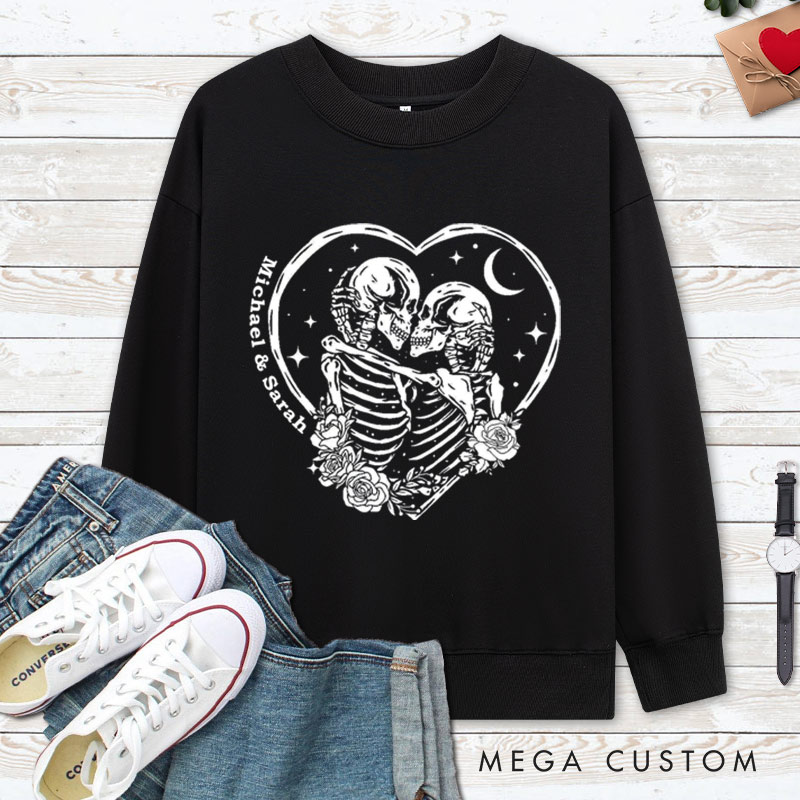 Personalized Eternal Love Skeleton Couple in Heart Halloween Couple Sweatshirt