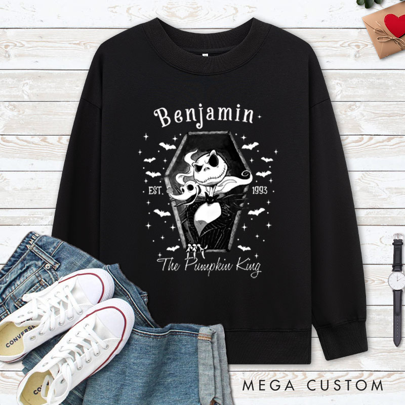 Personalized Pumpkin King and Queen Halloween Couple Sweatshirt