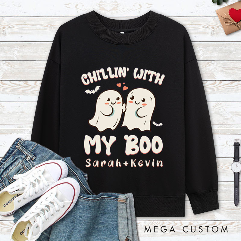 Personalized Chillin' with My Boo Ghost Couple Halloween Couple Sweatshirt