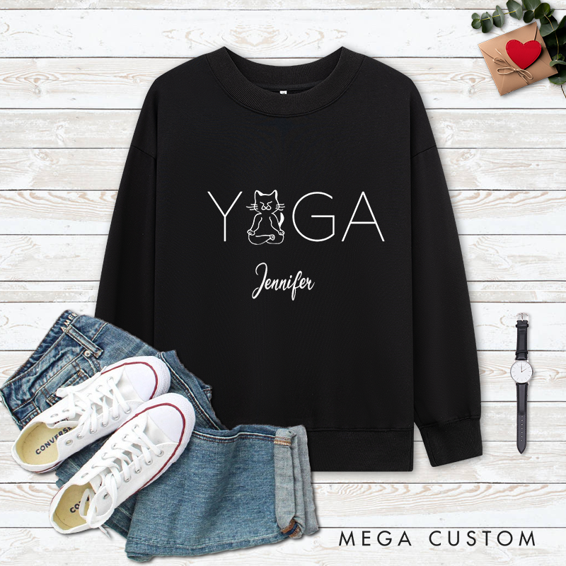 Personalized Yoga Classic Ugly Sweatshirts with Cute Cat Design Perfect Gift for Yoga Lover and Cat Lover