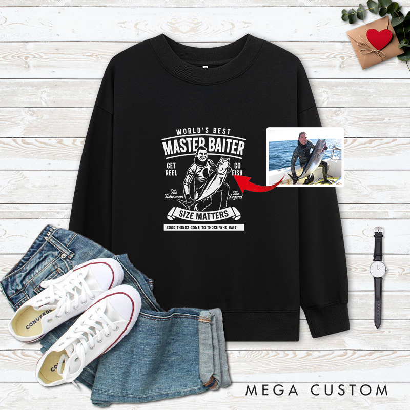 Personalized Fishing Sweatshirt World's Best Master Baiter Sweatshirt Custom Photo Sweatshirt Unique Gift for Fishing Lovers