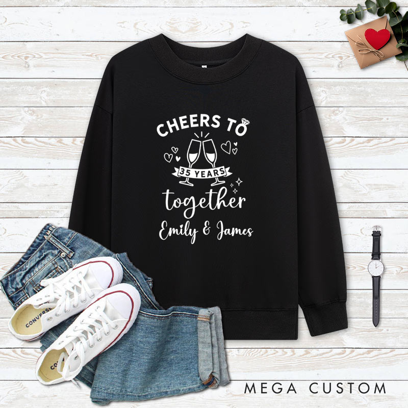 Personalized 35th Anniversary Sweatshirt 35 Years Champagne Cheers Anniversary Outfits Couple Anniversary Gift Tops for Husband Wife