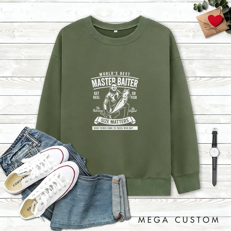 Personalized Fishing Sweatshirt World's Best Master Baiter Sweatshirt Custom Photo Sweatshirt Unique Gift for Fishing Lovers