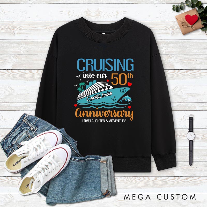 Personalized Couple 50th Anniversary Sweatshirt Cruising into Our 50th Anniversary Outfits Cheers to 50 Years Tops for Husband Wife