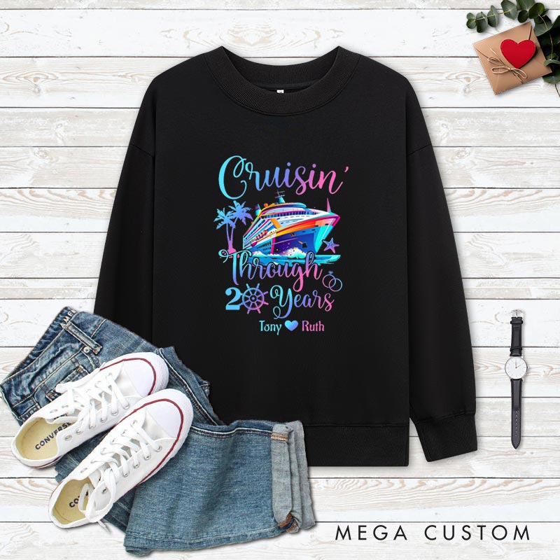 Personalized Couple Cruisin' Through 20 Years Anniversary Sweatshirt Wife Husband Vibrant Anniversary Tops for Him Her Couple Anniversary Outfits