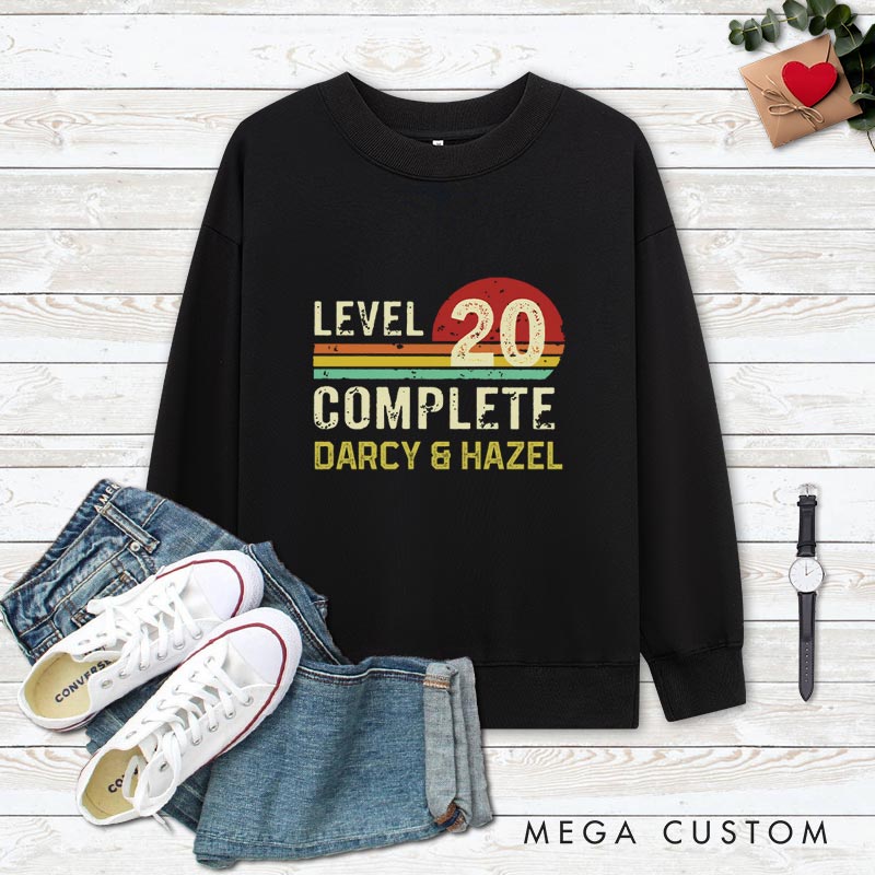 Personalized Couple 20th Anniversary Sweatshirt LEVEL 20 COMPLETE Anniversary Outfit Sunset Couple Gift Top for Wife Husband 