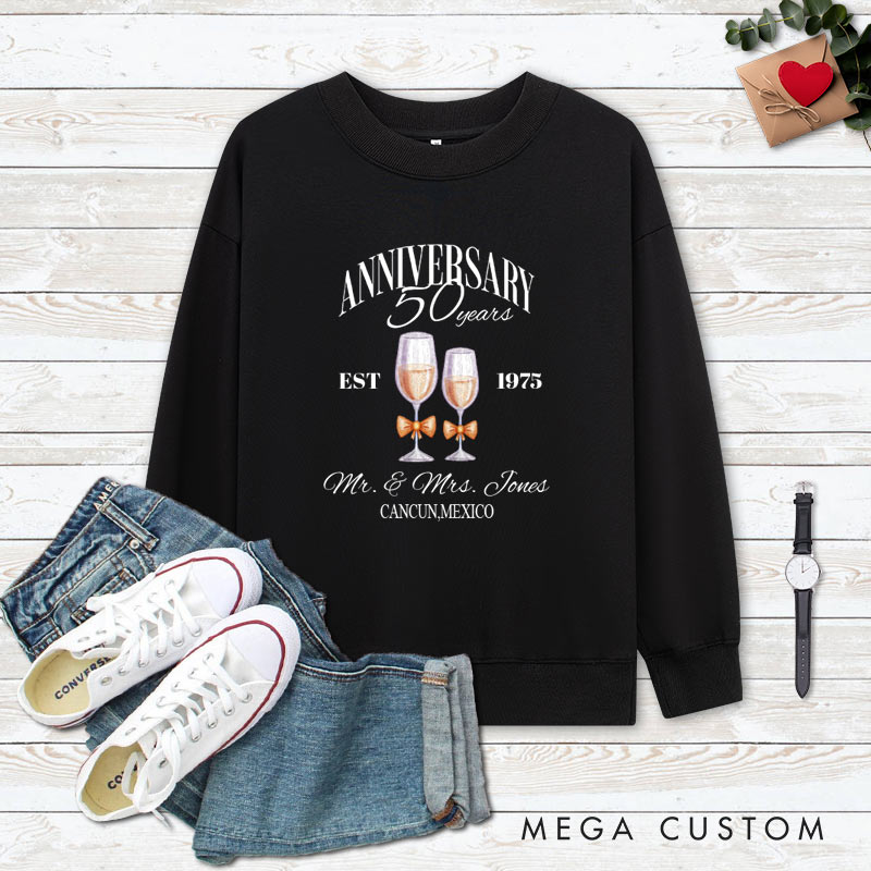 Personalized Couple 50th Anniversary Sweatshirt 50th Anniversary Celebration Outfit Golden Years Anniversary Gift Tops for Wife Husband 