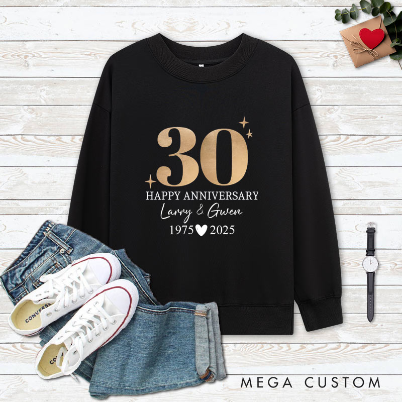Personalized Fun Couple 30th Anniversary Sweatshirt Elegant Golden Celebration 30 Years Anniversary Outfit Wife Husband Anniversary Top