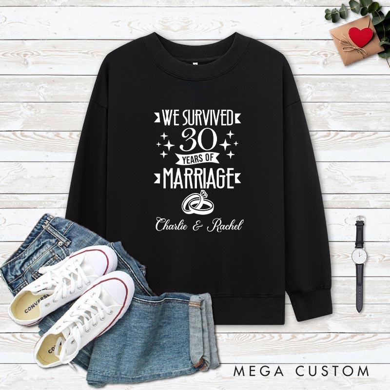 Personalized Couple 30th Anniversary Sweatshirt We Survived 30 Years of Marriage Anniversary Top Funny Wife Husband Anniversary Outfit