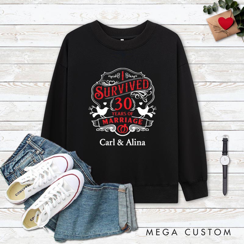 Personalized Couple 30th Anniversary Sweatshirt I Survived 30 Years of Marriage Anniversary Top Vintage Wife Husband Anniversary Outfit
