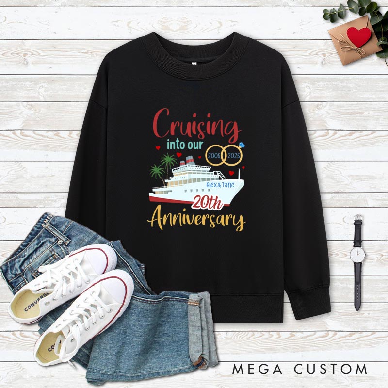 Personalized Couple 20th Cruise Anniversary Sweatshirt Cruising into Our 20th Anniversary Top Romantic Celebration Anniversary Sweatshirt