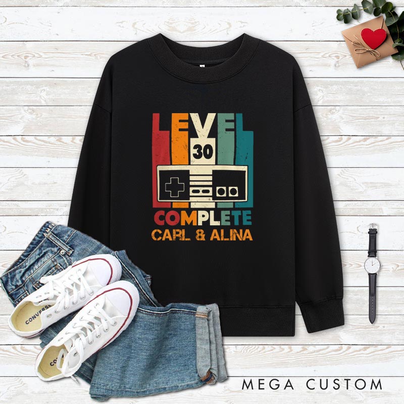 Personalized Couple 30th Anniversary Sweatshirt Level 30 Complete Funny Anniversary Outfit Vintage Couple Sweatshirt for Husband Wife