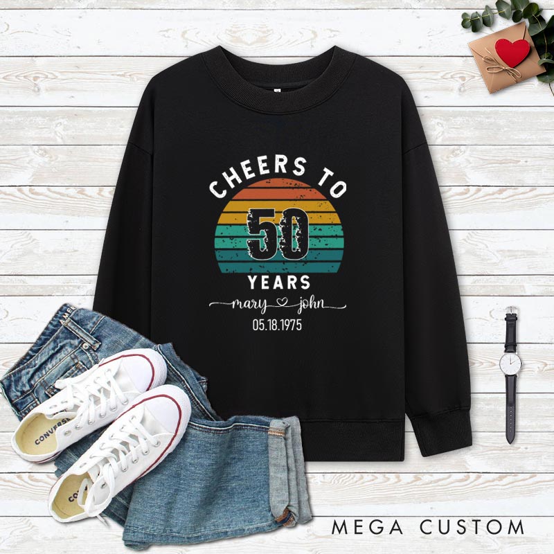 Personalized Couple 50th Anniversary Sweatshirt Retro Cheers to 50 Years Anniversary Outfit Vintage Couple Sweatshirt for Husband Wife