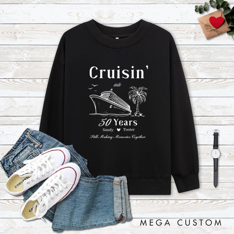 Personalized Couple 50th Anniversary Sweatshirt Cruisin' into 50 Years Romantic Anniversary Outfit Vintage Couple Sweatshirt for Husband Wife