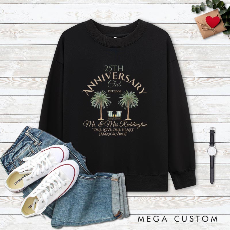 Personalized Couple 25th Anniversary Sweatshirt Tropical Celebration 25th Anniversary Outfit Couple Sweatshirt for Husband Wife