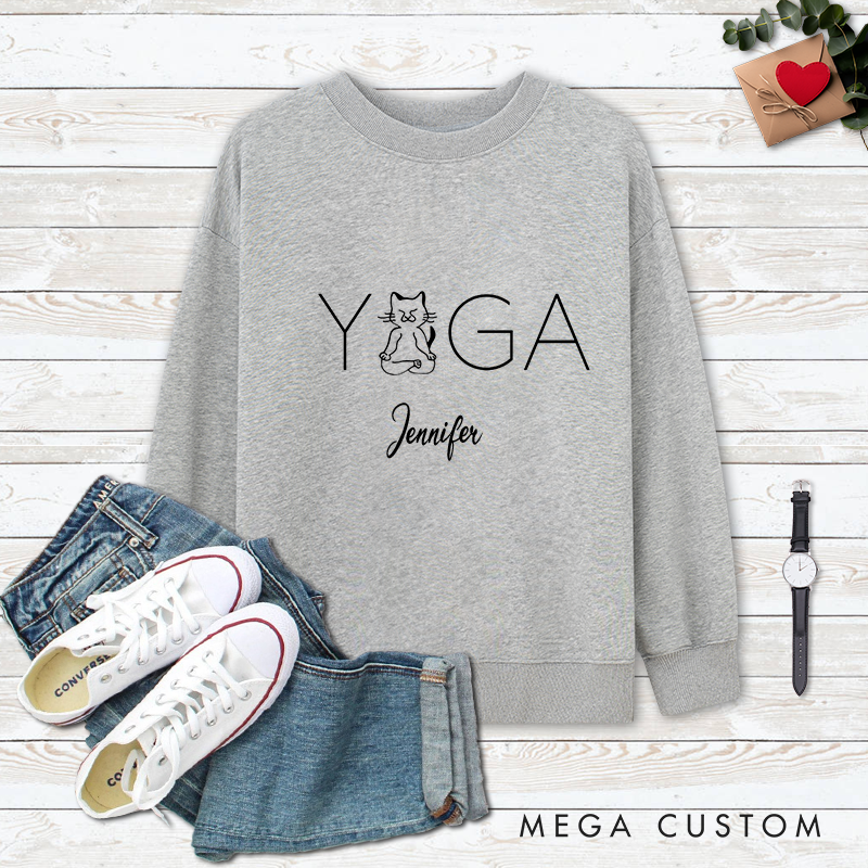 Personalized Yoga Classic Ugly Sweatshirts with Cute Cat Design Perfect Gift for Yoga Lover and Cat Lover
