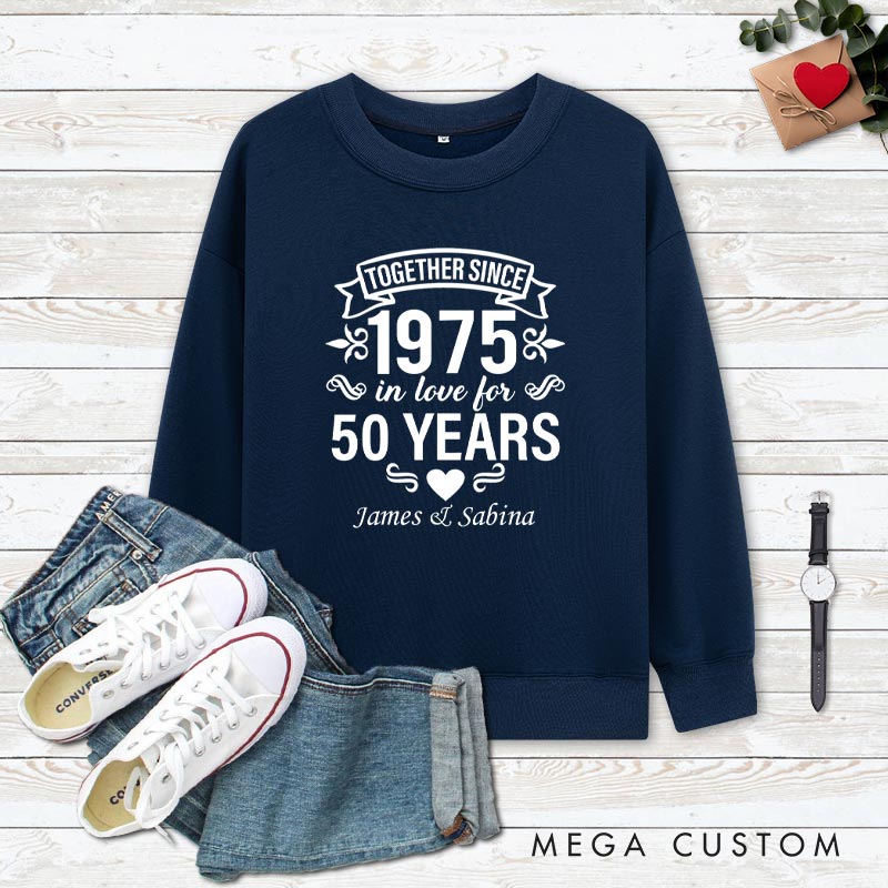 Personalized Couple 50th Anniversary Sweatshirt Together Since 1975 50 Years of Love Anniversary Humorous Golden Sweatshirt Couple Gift Top