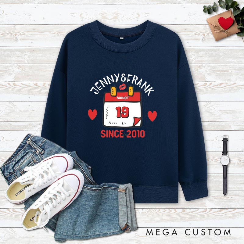 Personalized Couple 15th Anniversary Sweatshirt Special Date Calendar Designed Anniversary Outfit Couple Gift Sweatshirt for Wife Husband