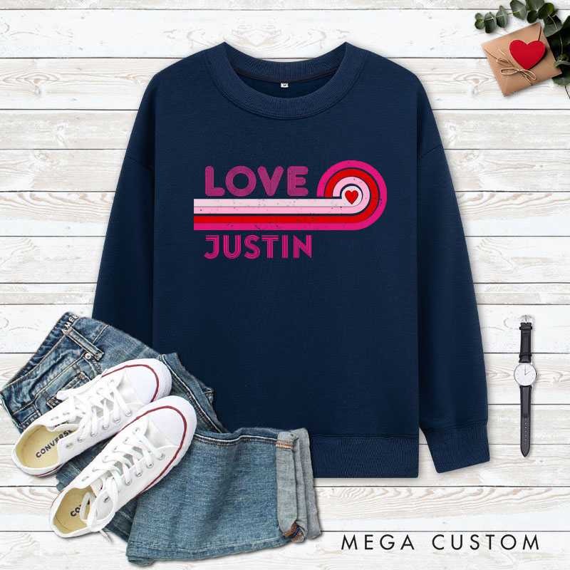 Personalized Couple Retro LOVE Matching Sweatshirt with Name Couple Valentine's Day Sweatshirt for Husband Wife Boyfriend Girlfriend