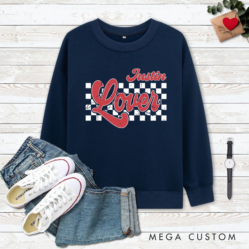 Personalized Couple Checkered Lover Matching Sweatshirt Couple with Name Valentine's Day Sweatshirt for Husband Wife Boyfriend Girlfriend