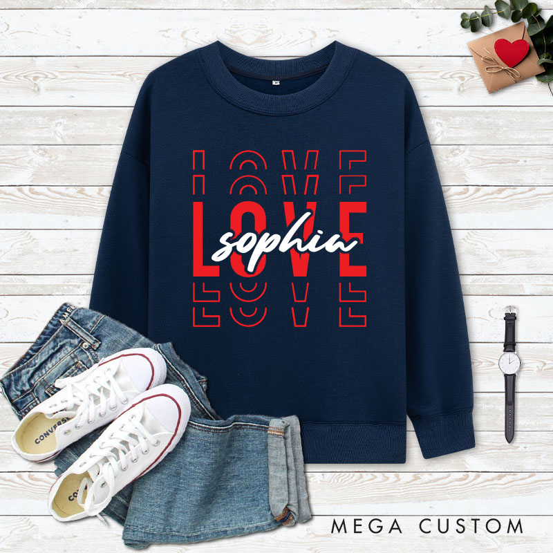 Personalized Couple Red Love Matching Sweatshirt with Name Couple Valentine's Day Sweatshirt for Husband Wife Boyfriend Girlfriend