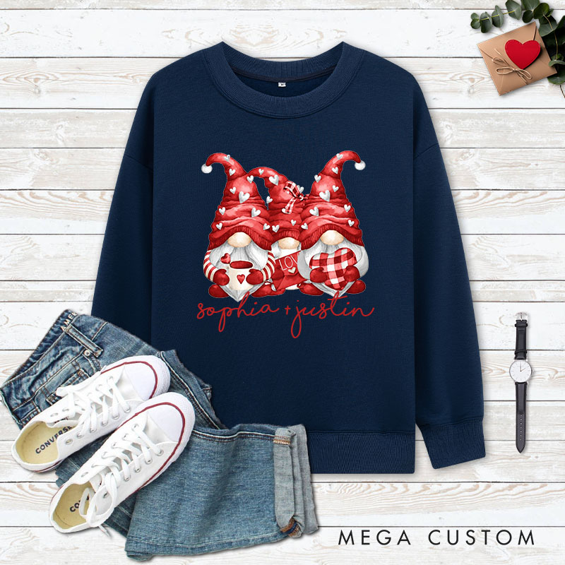 Personalized Couple Red Gnome with Heart Matching Sweatshirt Couple Valentine's Day Sweatshirt for Husband Wife Boyfriend Girlfriend