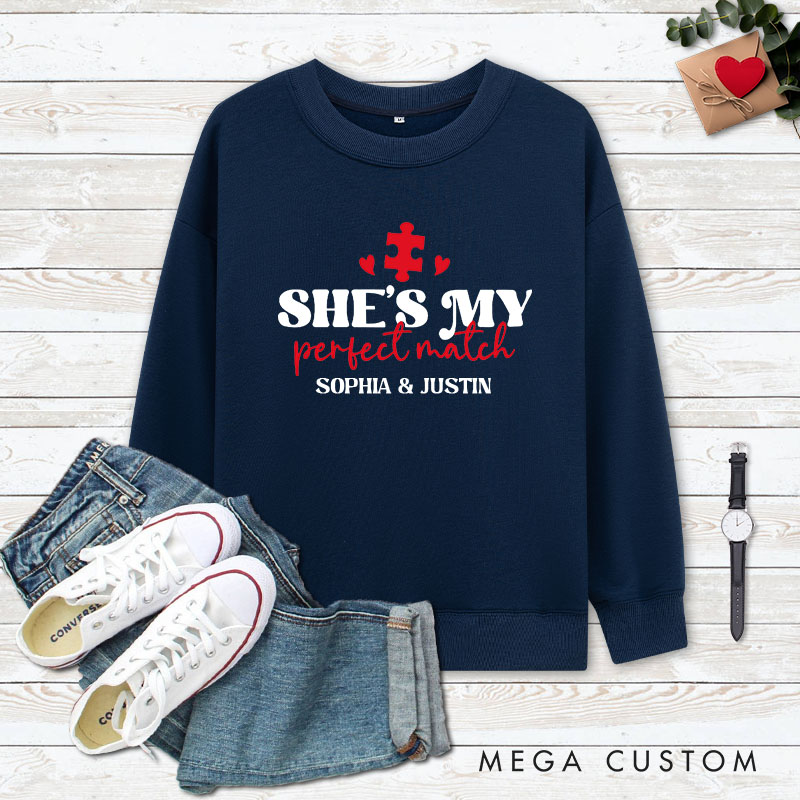 Personalized Couple He’s My Perfect Match Sweatshirt Couple She’s My Perfect Match Valentine's Day Sweatshirt for Husband Wife Boyfriend Girlfriend