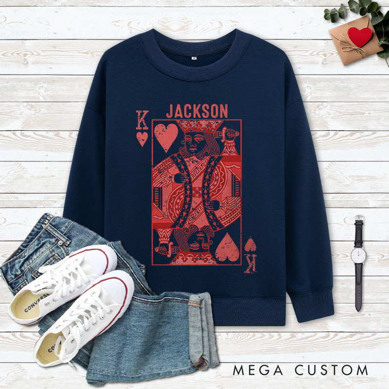 Personalized Couple King and Queen of Hearts Matching Sweatshirt Couple Valentine's Day Sweatshirt for Husband Wife Boyfriend Girlfriend