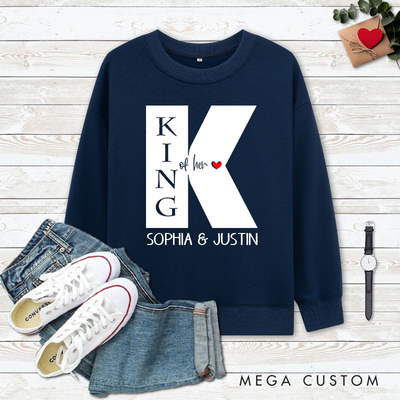 Personalized Couple King of Her Heart and Queen of His Heart Sweatshirt Couple Valentine's Day Sweatshirt for Husband Wife Boyfriend Girlfriend