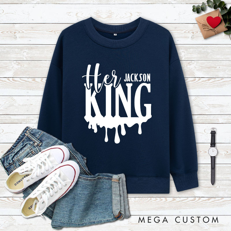 Personalized Couple Charming Her King and His Queen Matching Sweatshirt Couple Valentine's Day Sweatshirt for Husband Wife Boyfriend Girlfriend